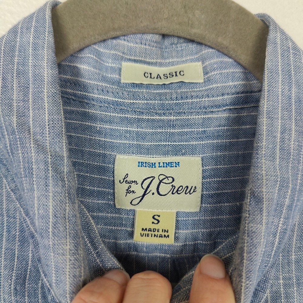 J.Crew Baird McNutt Irish Linen Button Down Shirt Mens‎ Small Pinstripe Blue - Picture 6 of 10